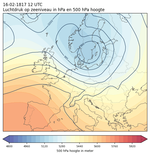 Weerkaart van 16 februari 1817 om 12 UTC