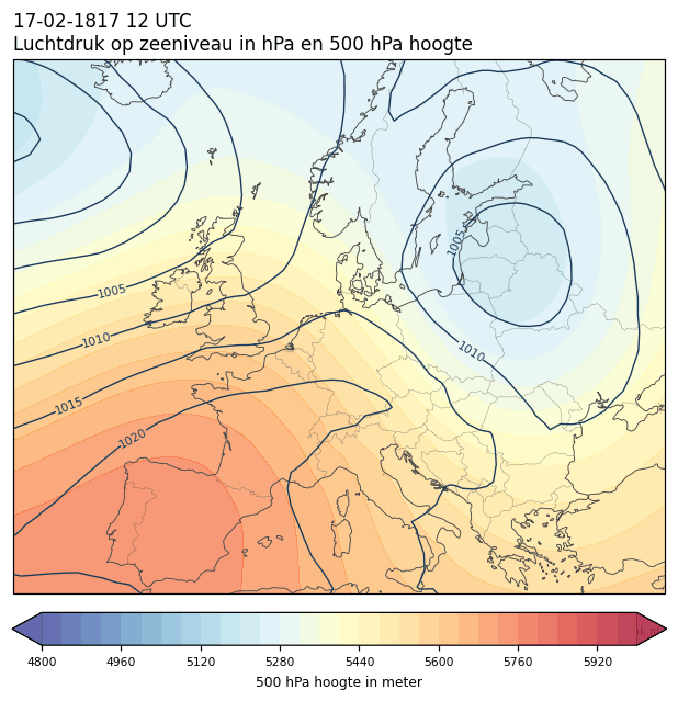 Weerkaart van 17 februari 1817 om 12 UTC