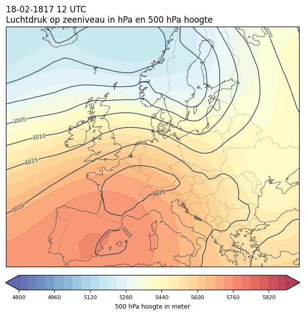 Weerkaart van 18 februari 1817 om 12 UTC