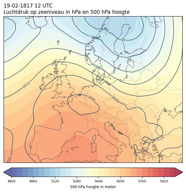 Weerkaart van 19 februari 1817 om 12 UTC