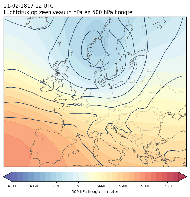 Weerkaart van 21 februari 1817 om 12 UTC