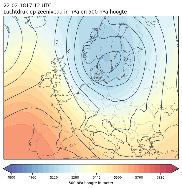 Weerkaart van 22 februari 1817 om 12 UTC
