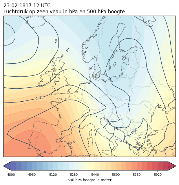 Weerkaart van 23 februari 1817 om 12 UTC