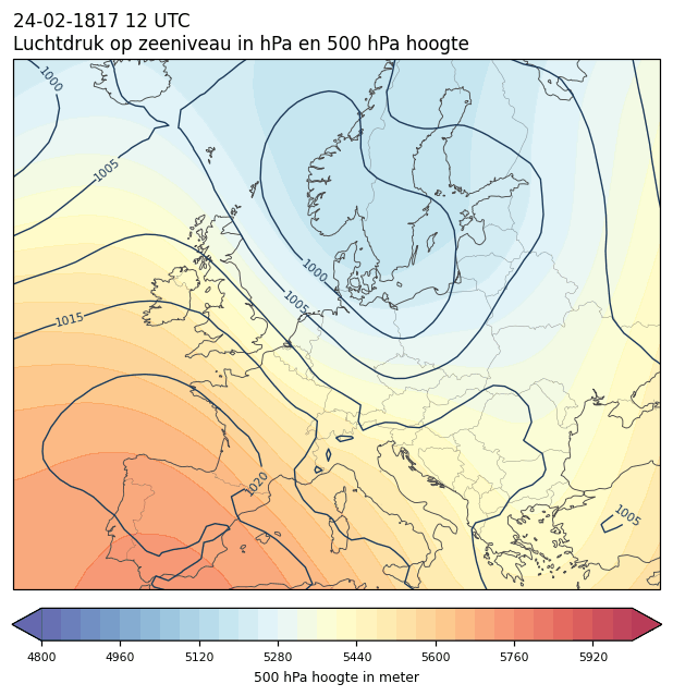 Weerkaart van 24 februari 1817 om 12 UTC