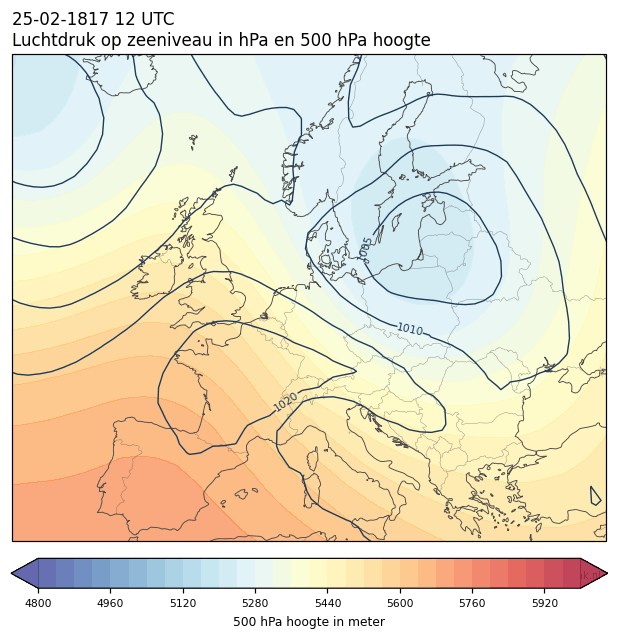 Weerkaart van 25 februari 1817 om 12 UTC