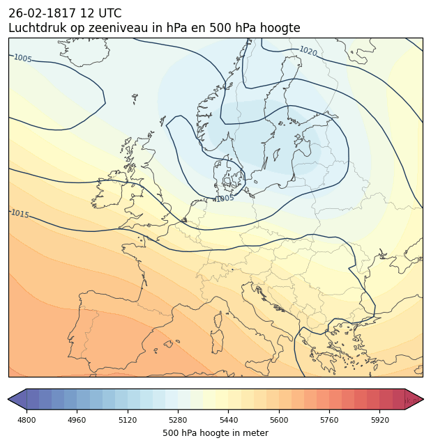 Weerkaart van 26 februari 1817 om 12 UTC