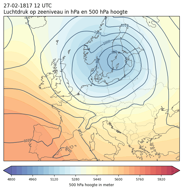 Weerkaart van 27 februari 1817 om 12 UTC