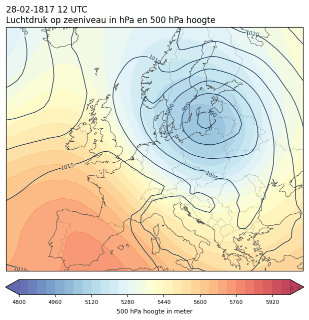 Weerkaart van 28 februari 1817 om 12 UTC