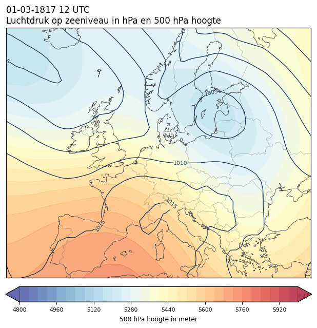Weerkaart van 1 maart 1817 om 12 UTC