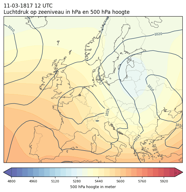 Weerkaart van 11 maart 1817 om 12 UTC