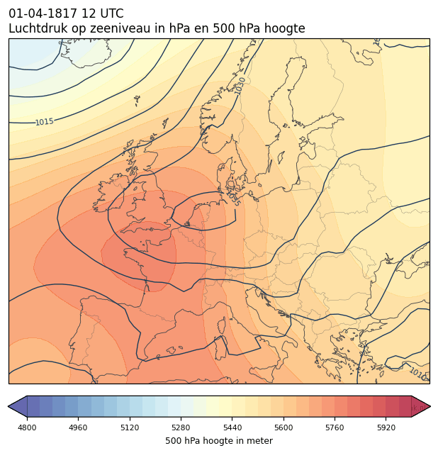 Weerkaart van 1 april 1817 om 12 UTC