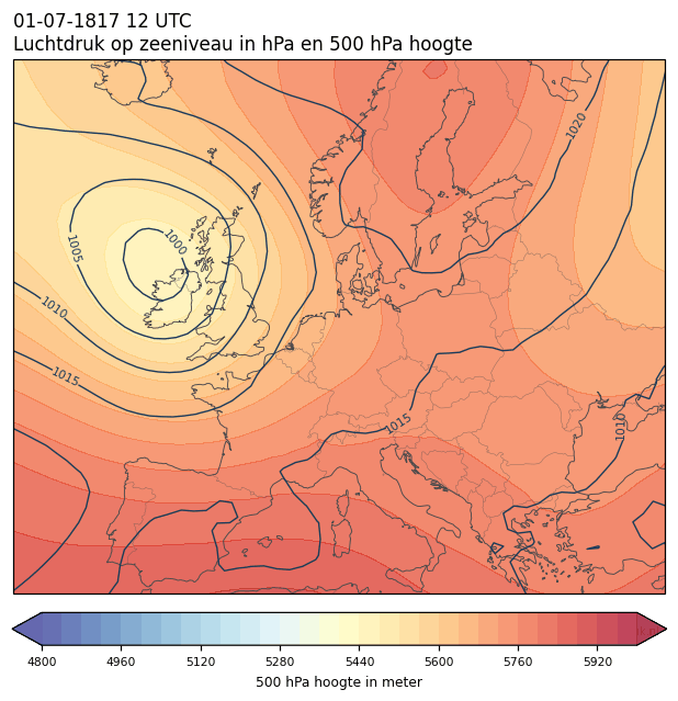 Weerkaart van 1 juli 1817 om 12 UTC
