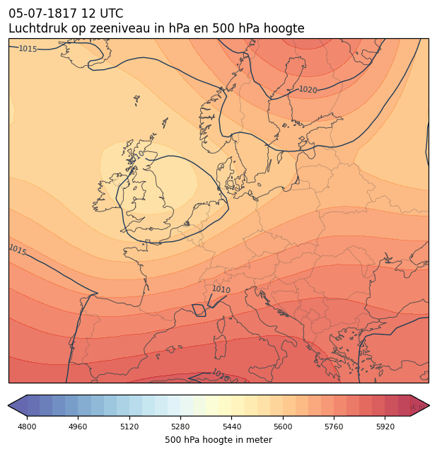 Weerkaart van 5 juli 1817 om 12 UTC