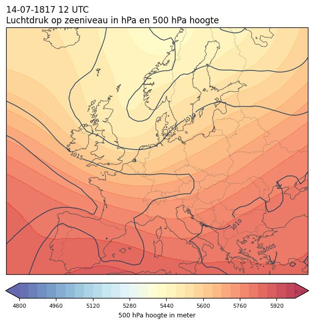 Weerkaart van 14 juli 1817 om 12 UTC