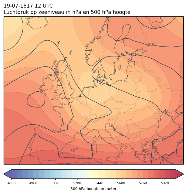Weerkaart van 19 juli 1817 om 12 UTC
