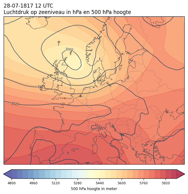 Weerkaart van 28 juli 1817 om 12 UTC