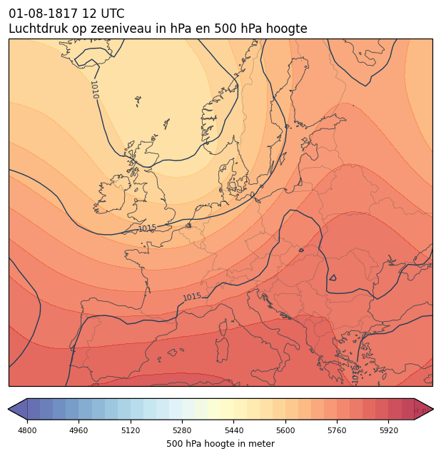 Weerkaart van 1 augustus 1817 om 12 UTC