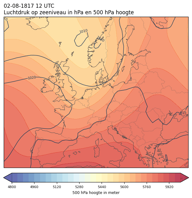 Weerkaart van 2 augustus 1817 om 12 UTC