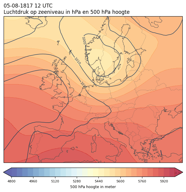 Weerkaart van 5 augustus 1817 om 12 UTC