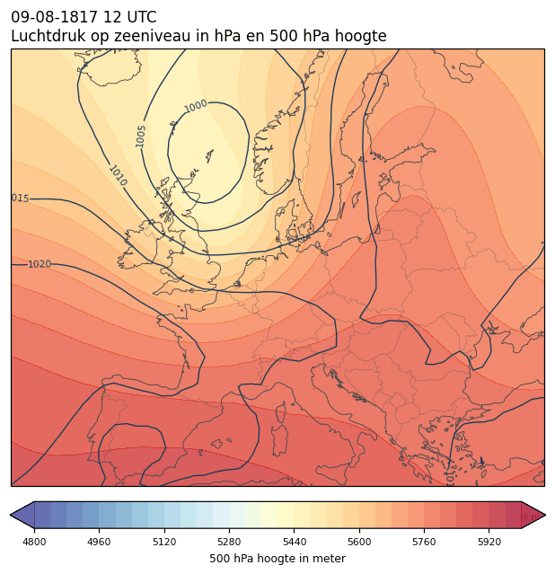 Weerkaart van 9 augustus 1817 om 12 UTC