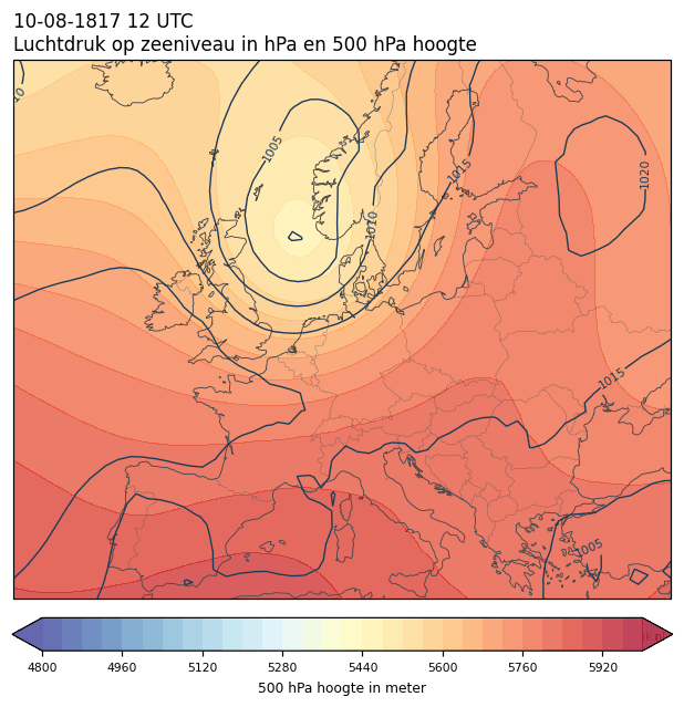 Weerkaart van 10 augustus 1817 om 12 UTC