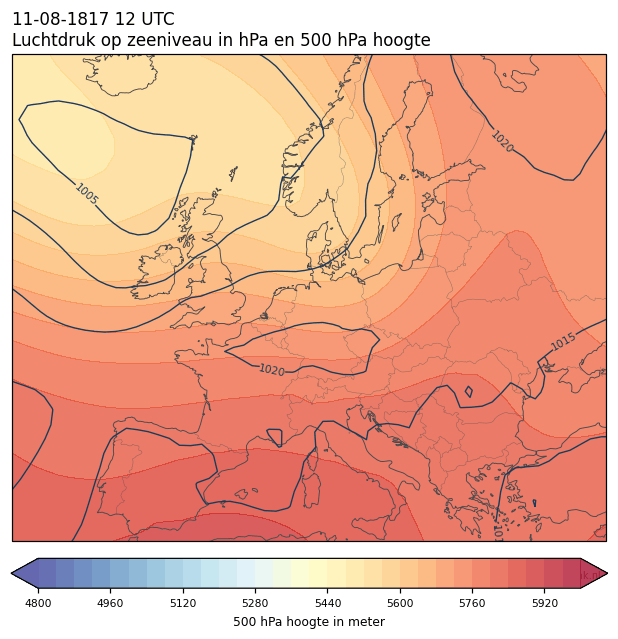 Weerkaart van 11 augustus 1817 om 12 UTC