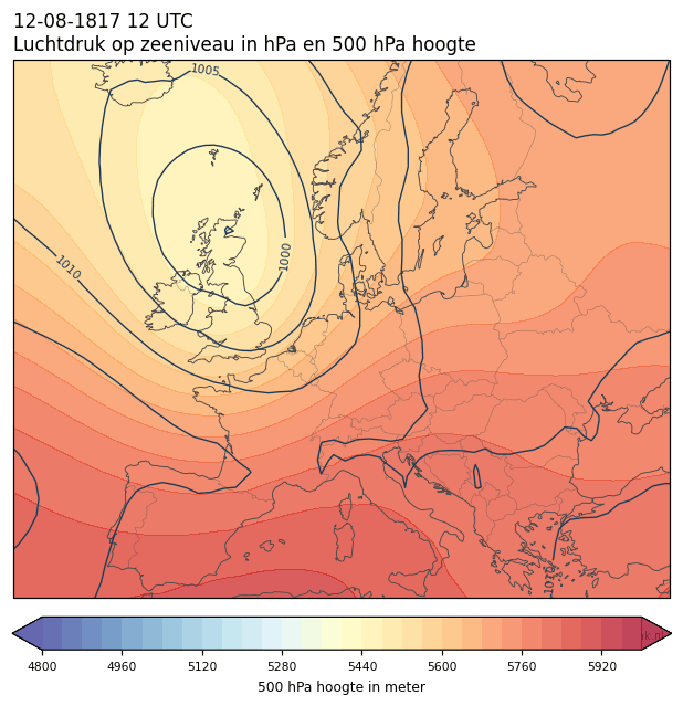 Weerkaart van 12 augustus 1817 om 12 UTC