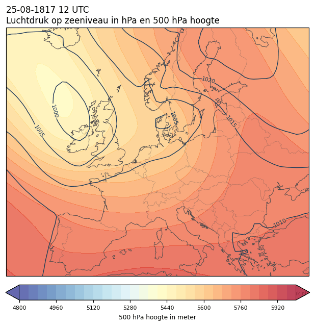 Weerkaart van 25 augustus 1817 om 12 UTC