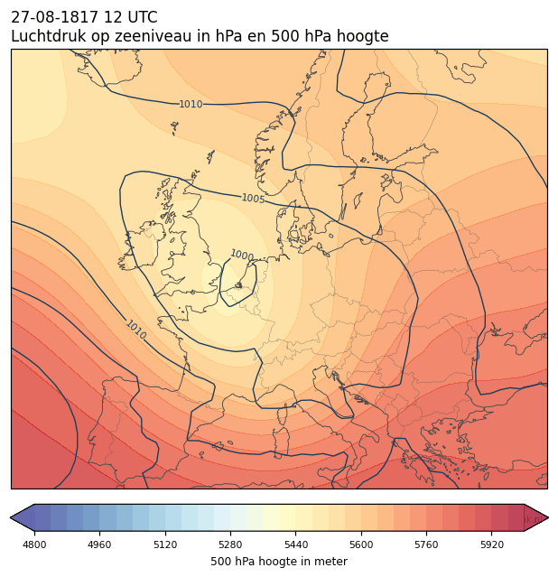 Weerkaart van 27 augustus 1817 om 12 UTC