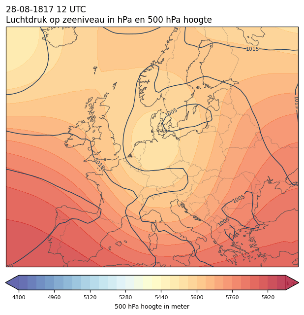 Weerkaart van 28 augustus 1817 om 12 UTC