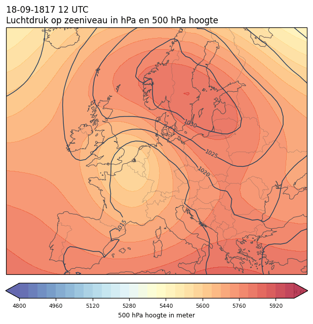 Weerkaart van 18 september 1817 om 12 UTC