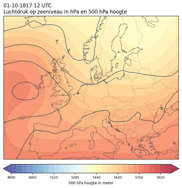 Weerkaart van 1 oktober 1817 om 12 UTC