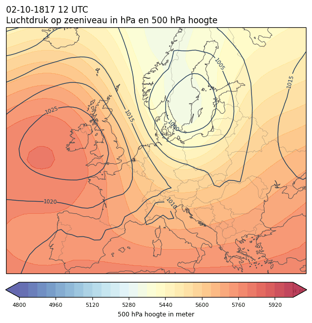 Weerkaart van 2 oktober 1817 om 12 UTC