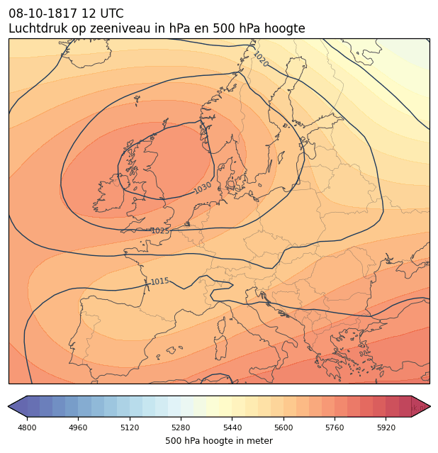 Weerkaart van 8 oktober 1817 om 12 UTC