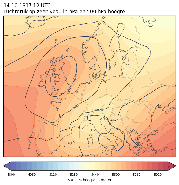 Weerkaart van 14 oktober 1817 om 12 UTC