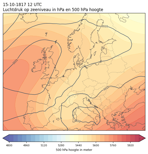 Weerkaart van 15 oktober 1817 om 12 UTC