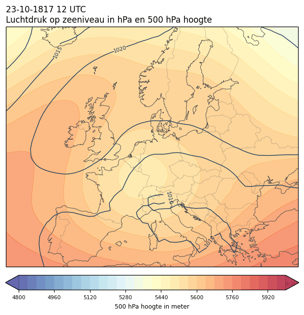 Weerkaart van 23 oktober 1817 om 12 UTC