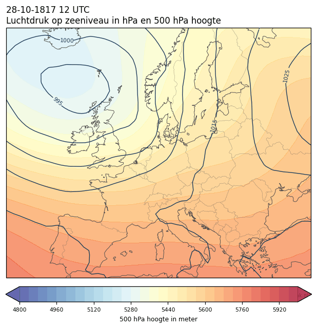 Weerkaart van 28 oktober 1817 om 12 UTC
