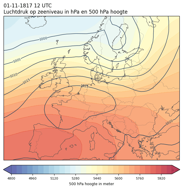 Weerkaart van 1 november 1817 om 12 UTC