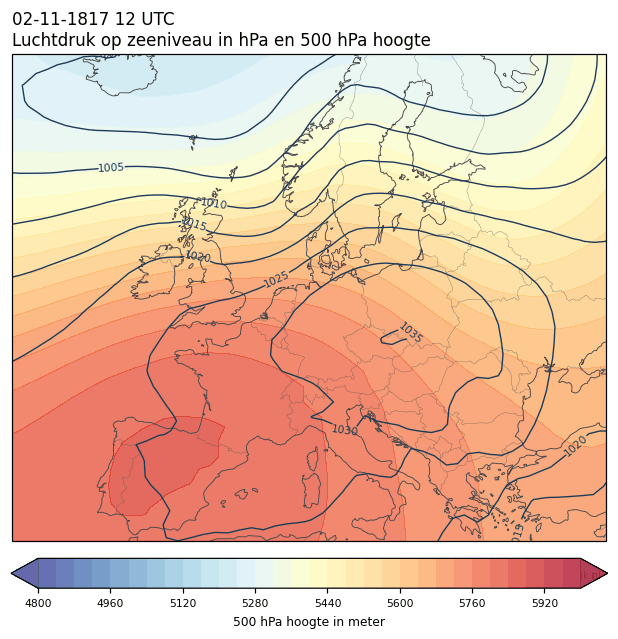 Weerkaart van 2 november 1817 om 12 UTC