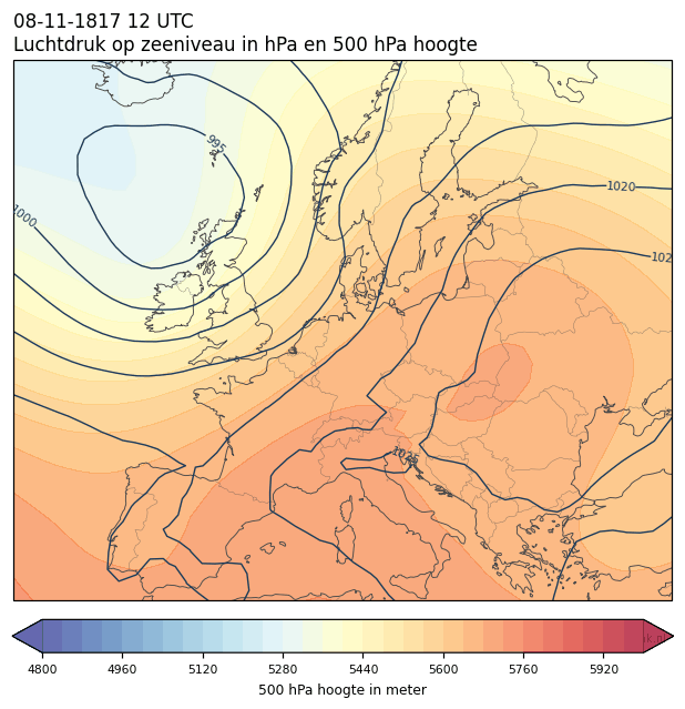 Weerkaart van 8 november 1817 om 12 UTC
