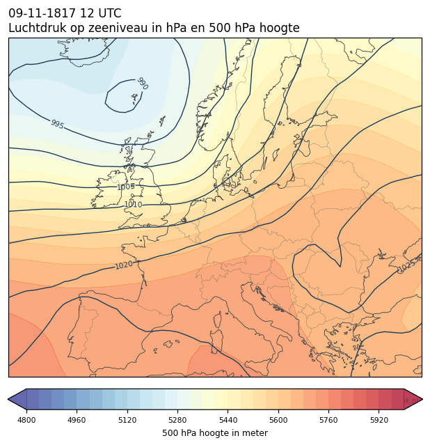 Weerkaart van 9 november 1817 om 12 UTC