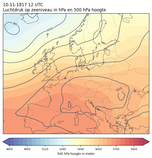 Weerkaart van 10 november 1817 om 12 UTC