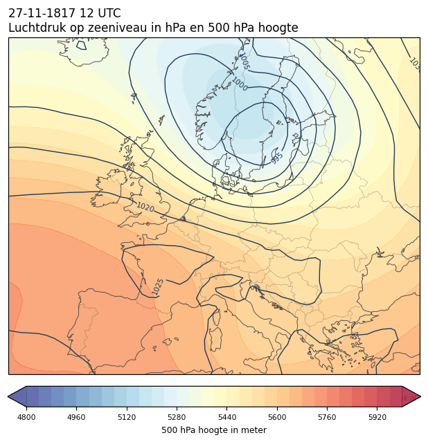 Weerkaart van 27 november 1817 om 12 UTC