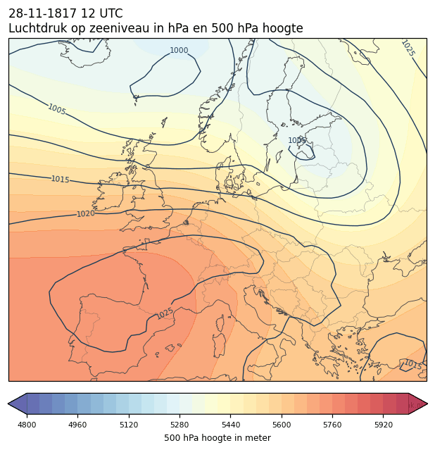Weerkaart van 28 november 1817 om 12 UTC