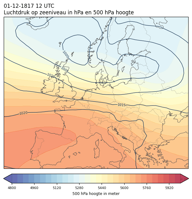 Weerkaart van 1 december 1817 om 12 UTC