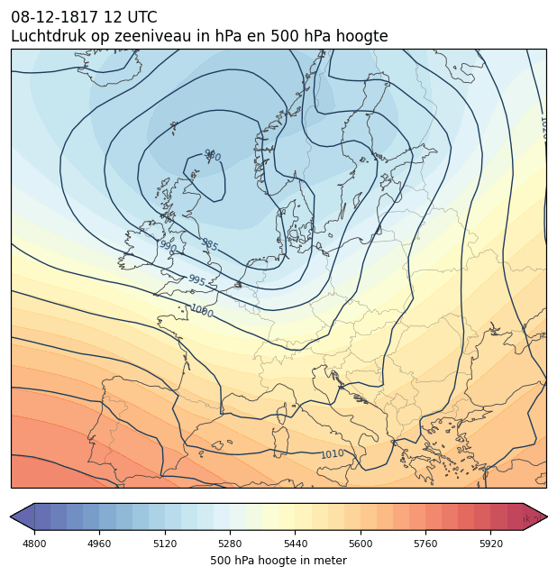 Weerkaart van 8 december 1817 om 12 UTC