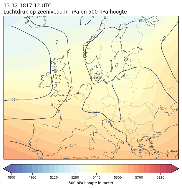 Weerkaart van 13 december 1817 om 12 UTC