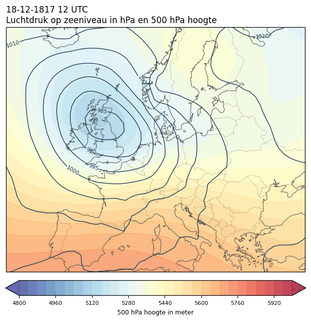 Weerkaart van 18 december 1817 om 12 UTC