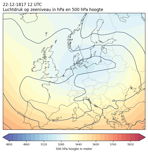 Weerkaart van 22 december 1817 om 12 UTC